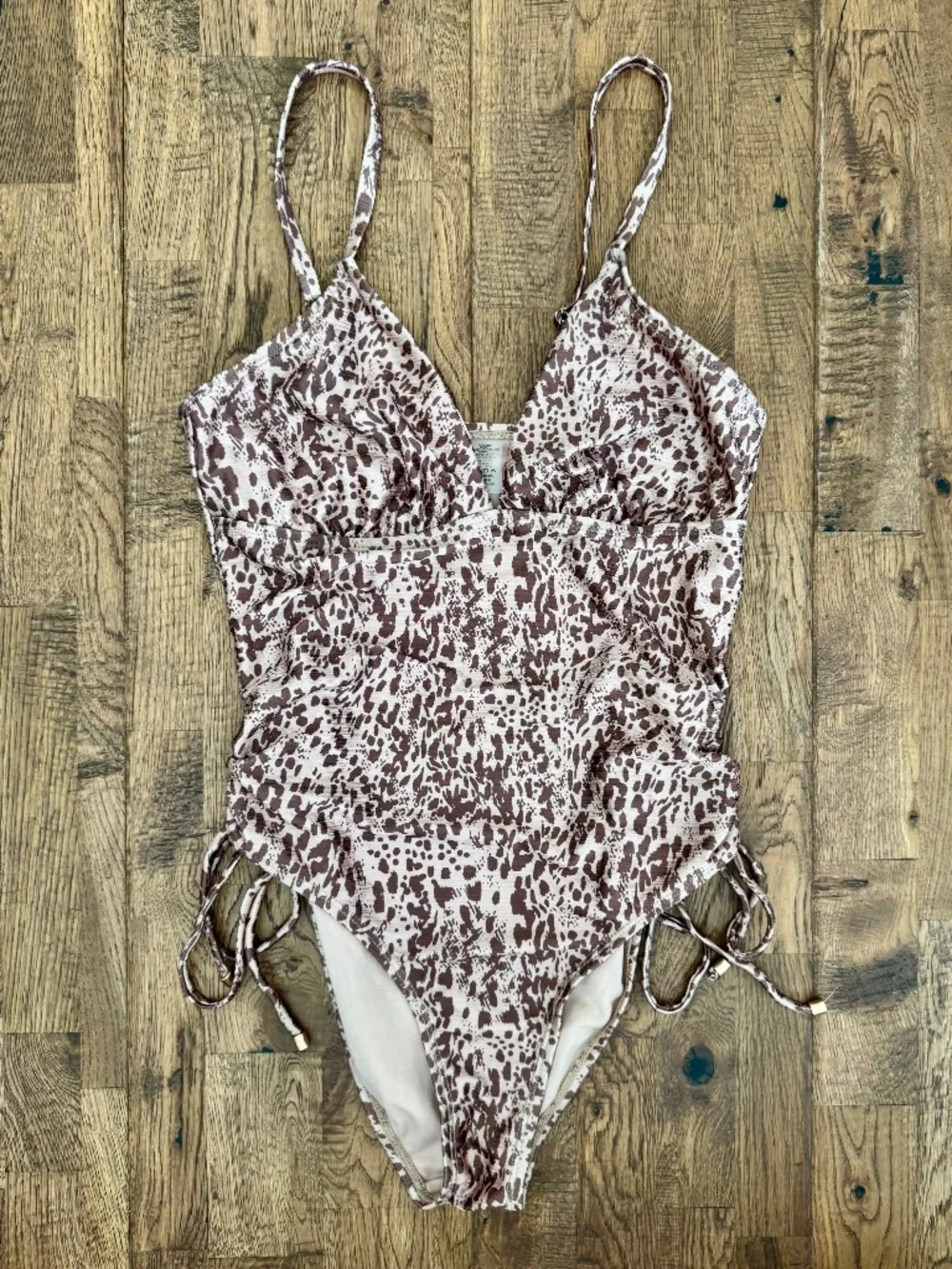 Dorina Swim One Piece Ruched Side Tie‎ Swimsuit Brown Animal Print Size M CC